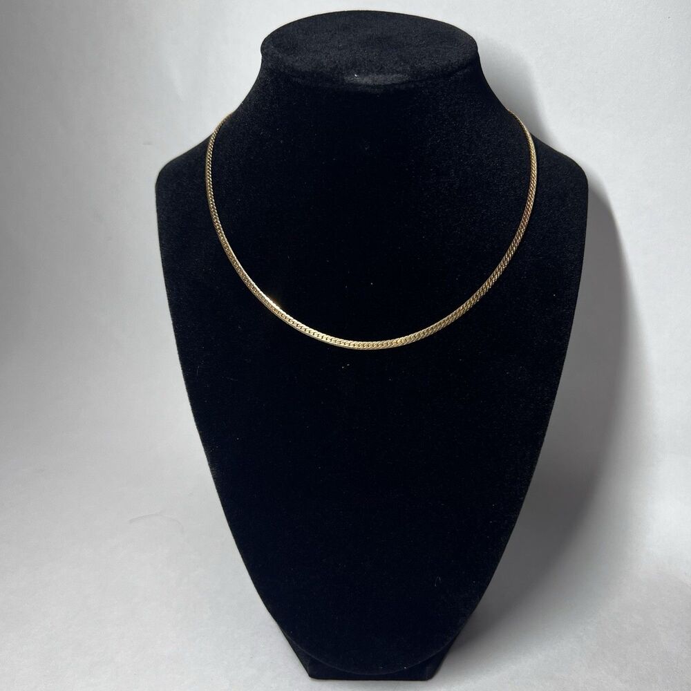 Vintage Gold Tone Flat Herringbone Chain Necklace 15.5" Repair